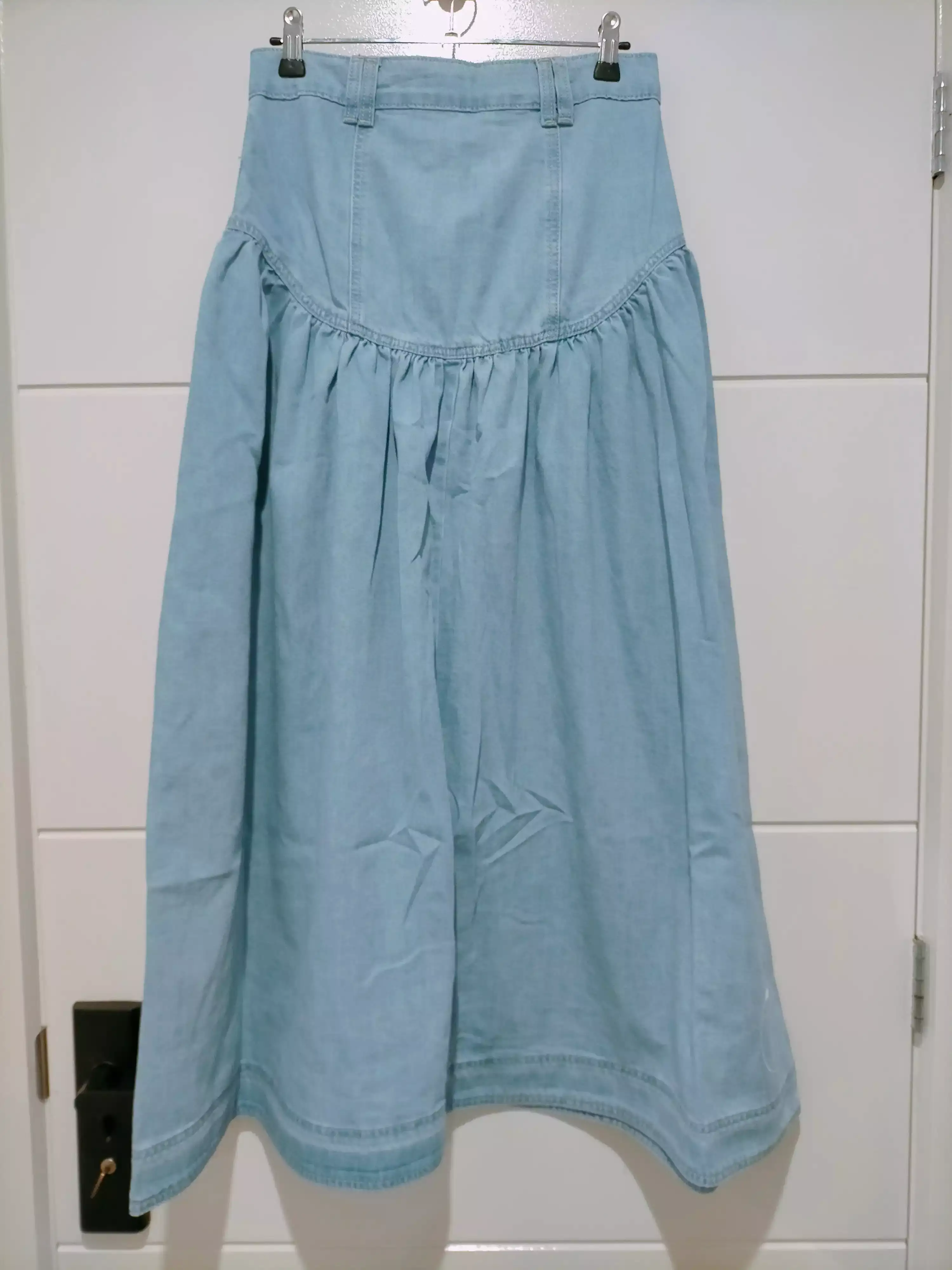 Beckham Chambray Denim Button Front Maxi Skirt Light Blue