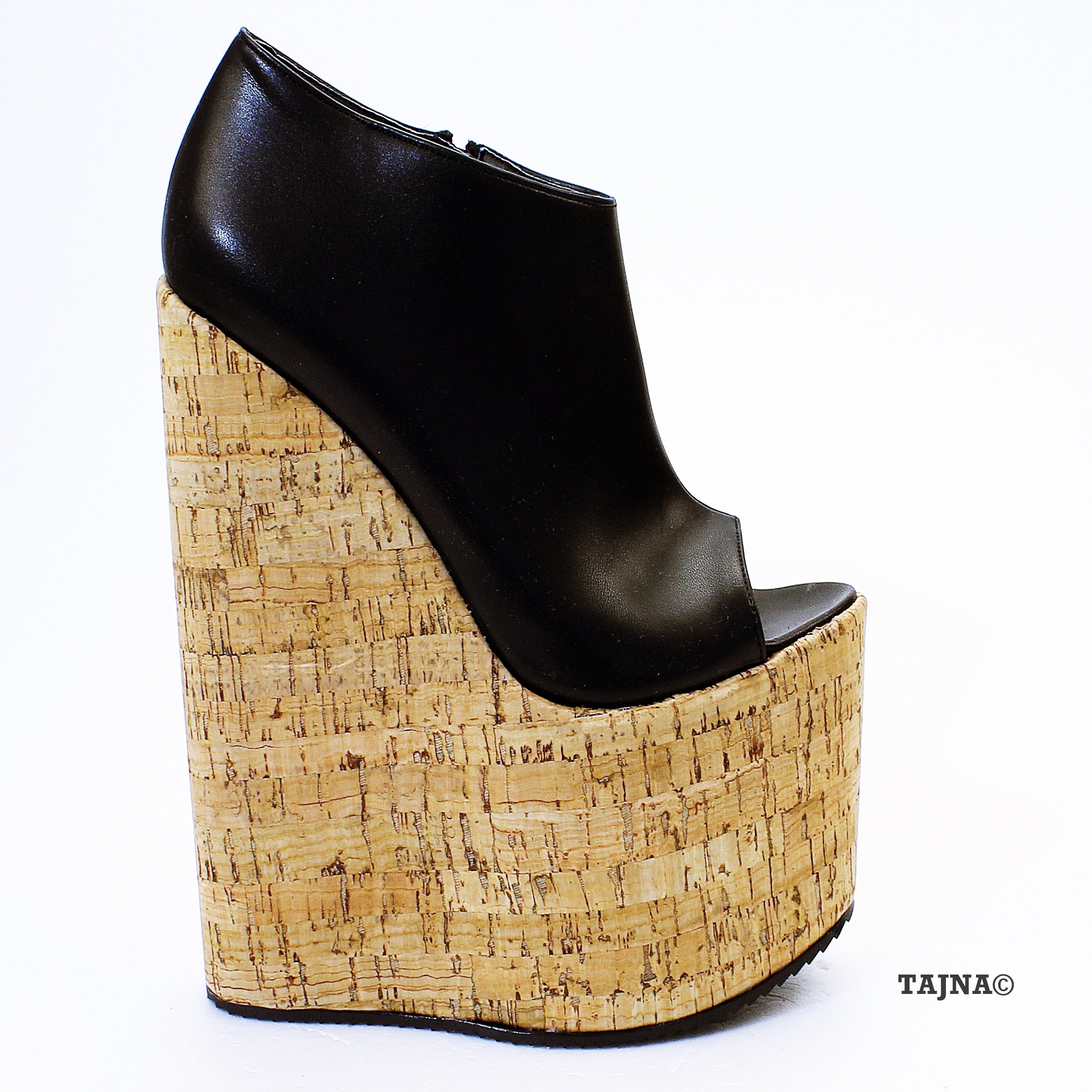 Black Platform Peep Toe High Heel Wedges