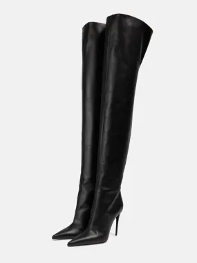 Black Thigh High Boots Pointed Toe Stiletto Heel Over The Knee Boots