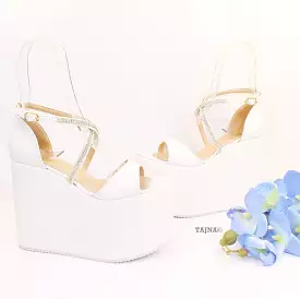 Bridal Collection White Wedge Platform Sandals