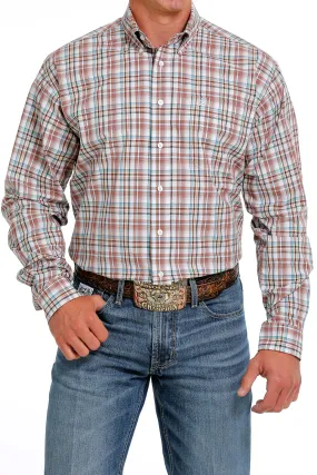 Cinch Mens White Plaid Long Sleeve Shirt