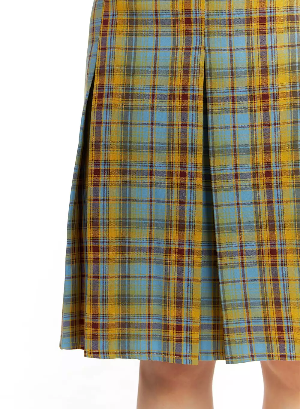 Contrasting Plaid Pleated Midi Skirt OM408