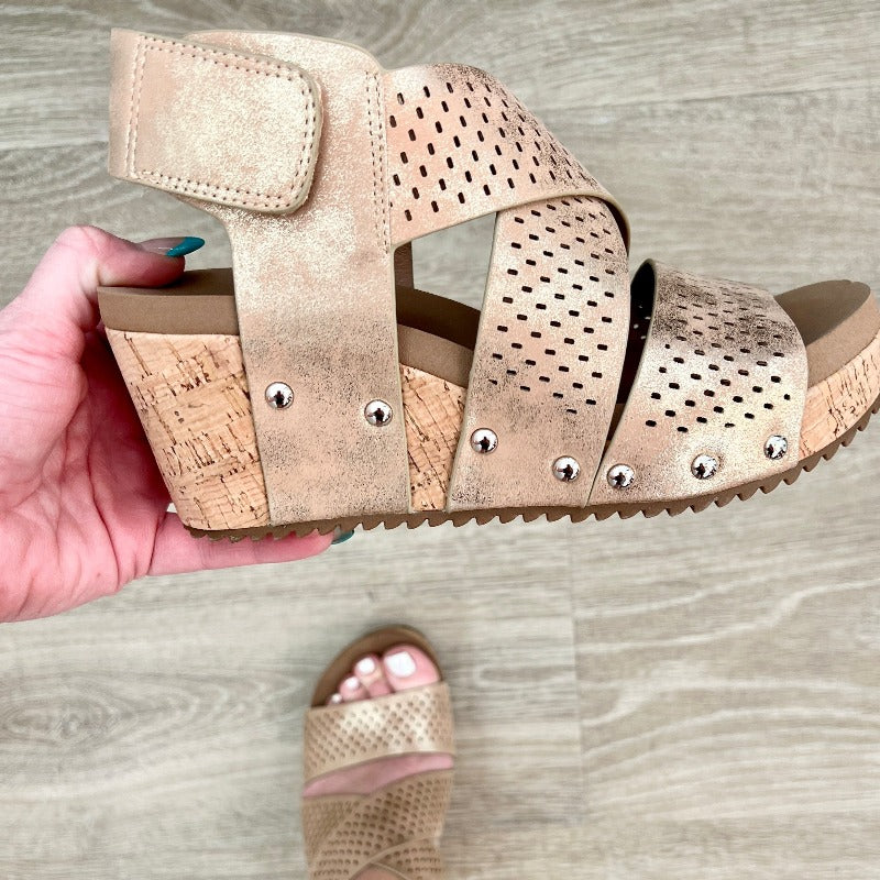 Corkys Gold Shimmer Wedge Shoes