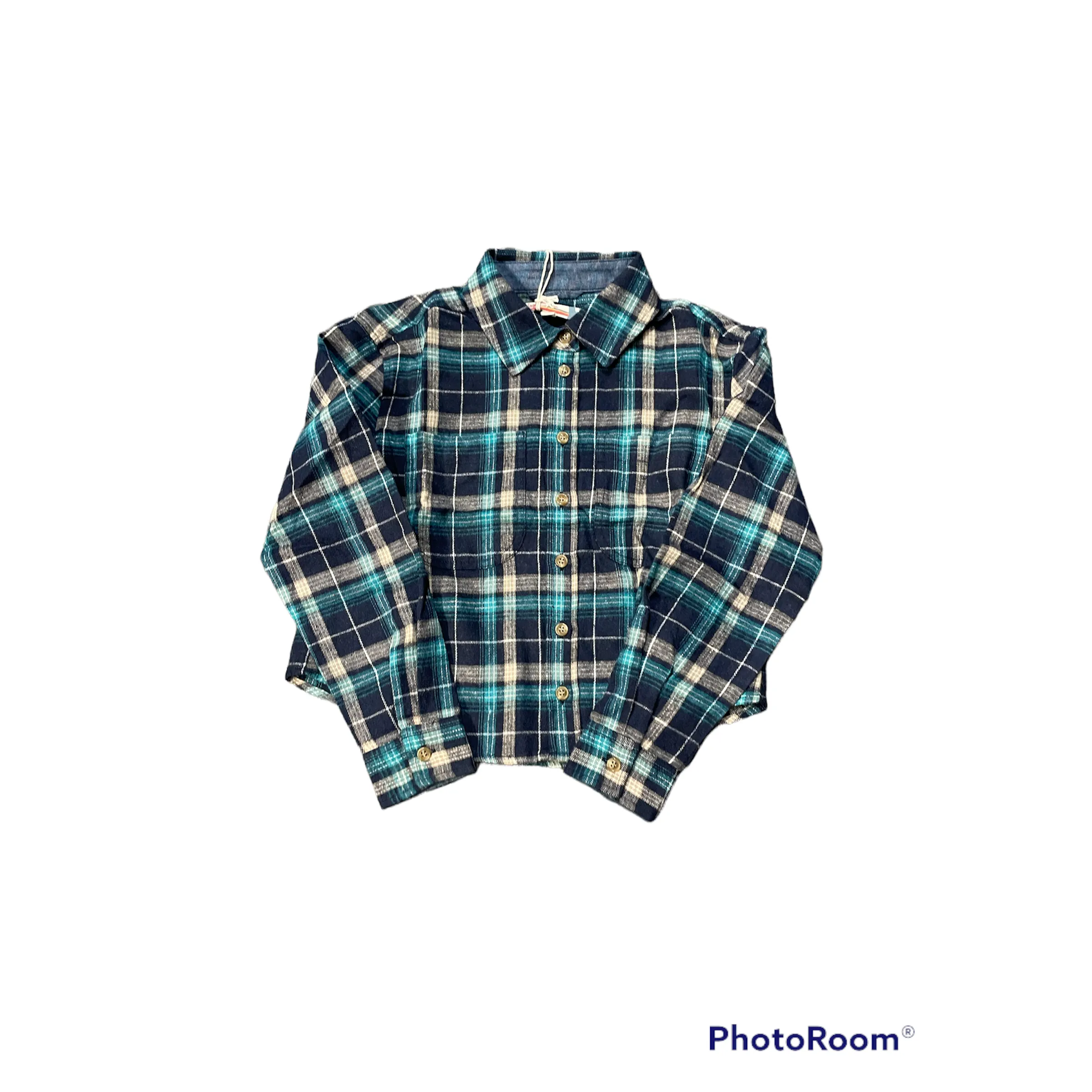 denim/plaid trim shirt