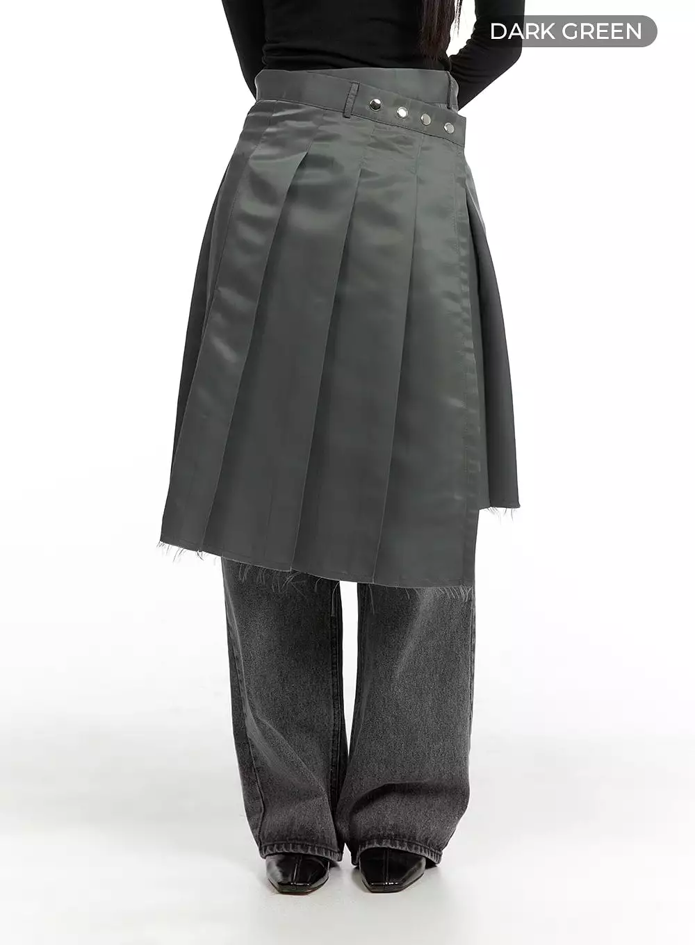 Destroyed Hem Pleated Midi Skirt CM412