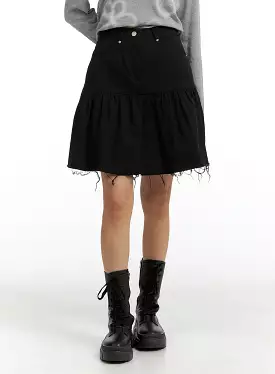 Destroyed Ruffled Hem Midi Skirt CM407