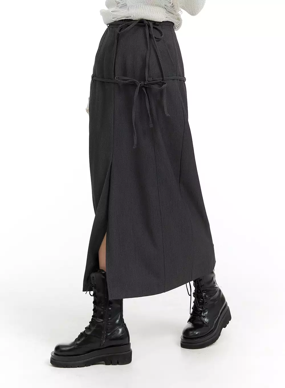 Drawstring Front Split Maxi Skirt CF420