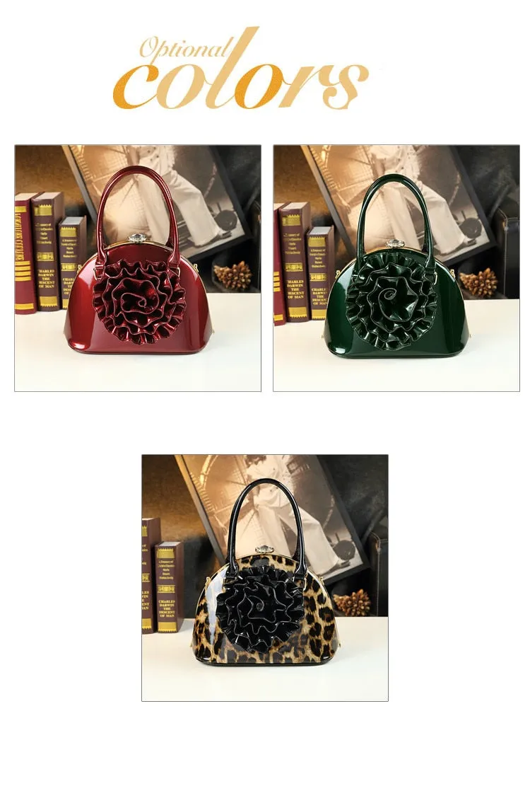 Fashion Leather Women Chinese Embroidery Flower Shoulder Crossbody Shell Tote Handbags