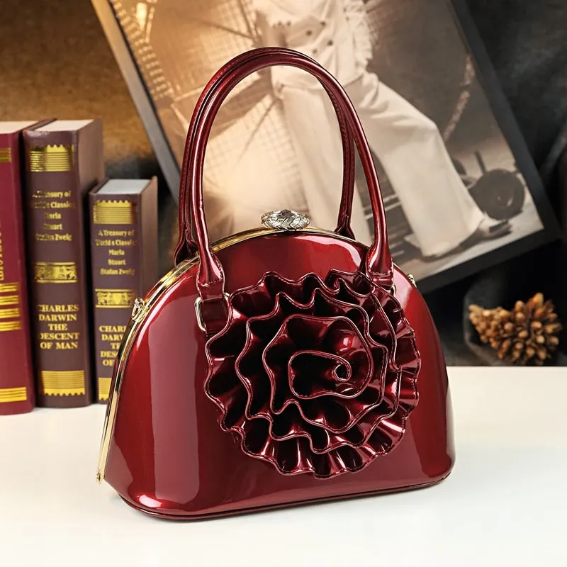 Fashion Leather Women Chinese Embroidery Flower Shoulder Crossbody Shell Tote Handbags