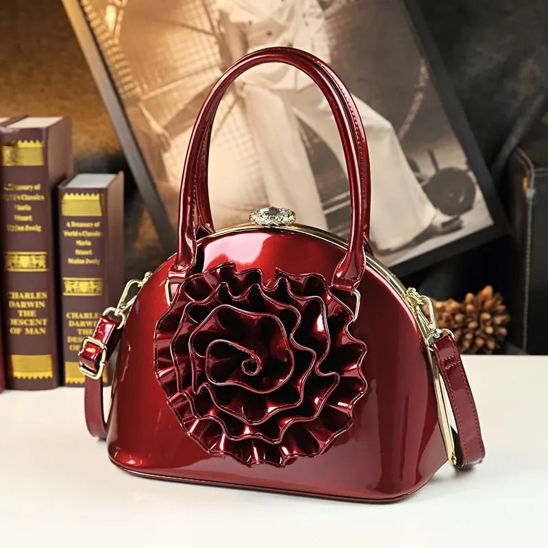 Fashion Leather Women Chinese Embroidery Flower Shoulder Crossbody Shell Tote Handbags