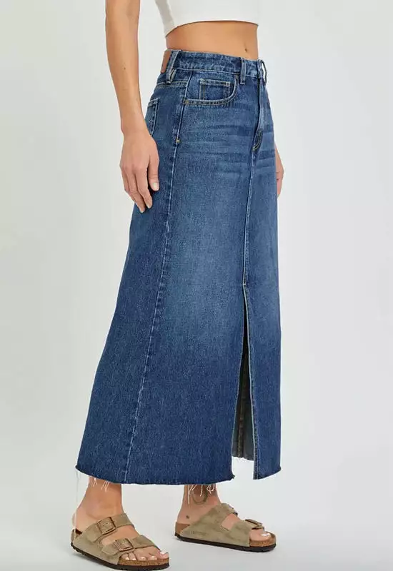 Hidden Jeans - Peyton High Rise Denim Midi Skirt Dark Denim