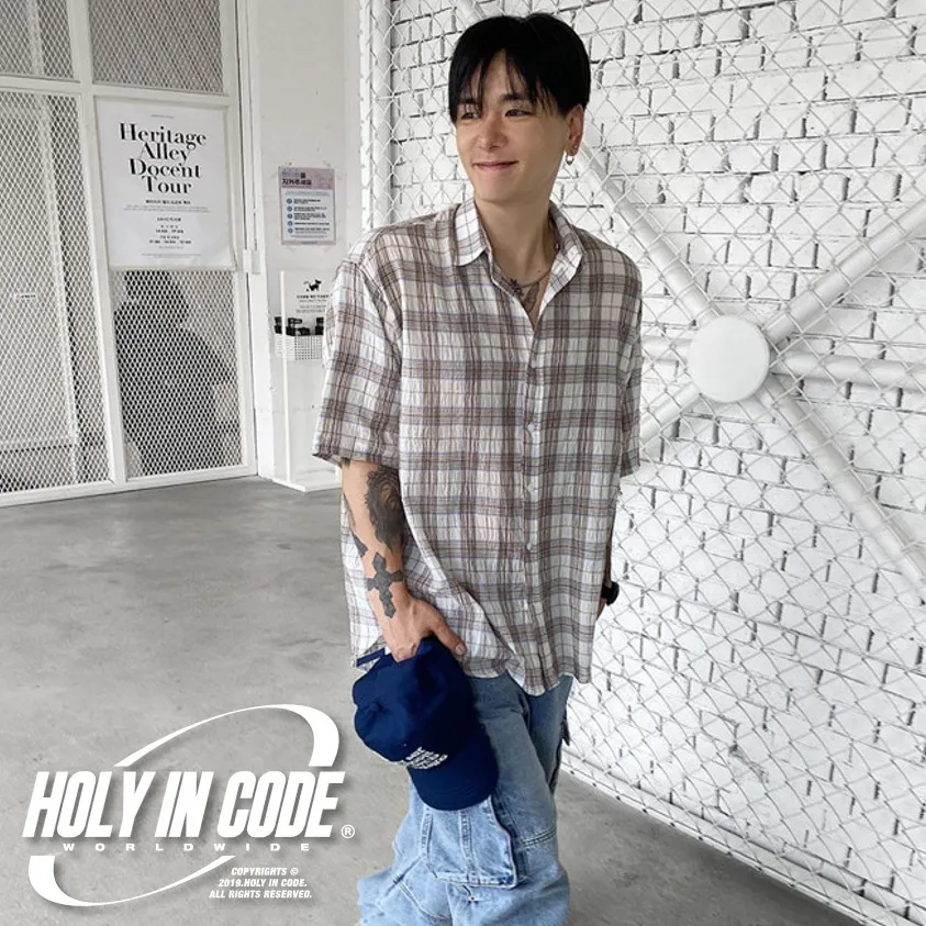 HOLY IN CODE  |Other Plaid Patterns Unisex Linen Street Style Cotton