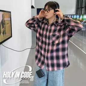 HOLY IN CODE  |Other Plaid Patterns Unisex Street Style Long Sleeves Cotton