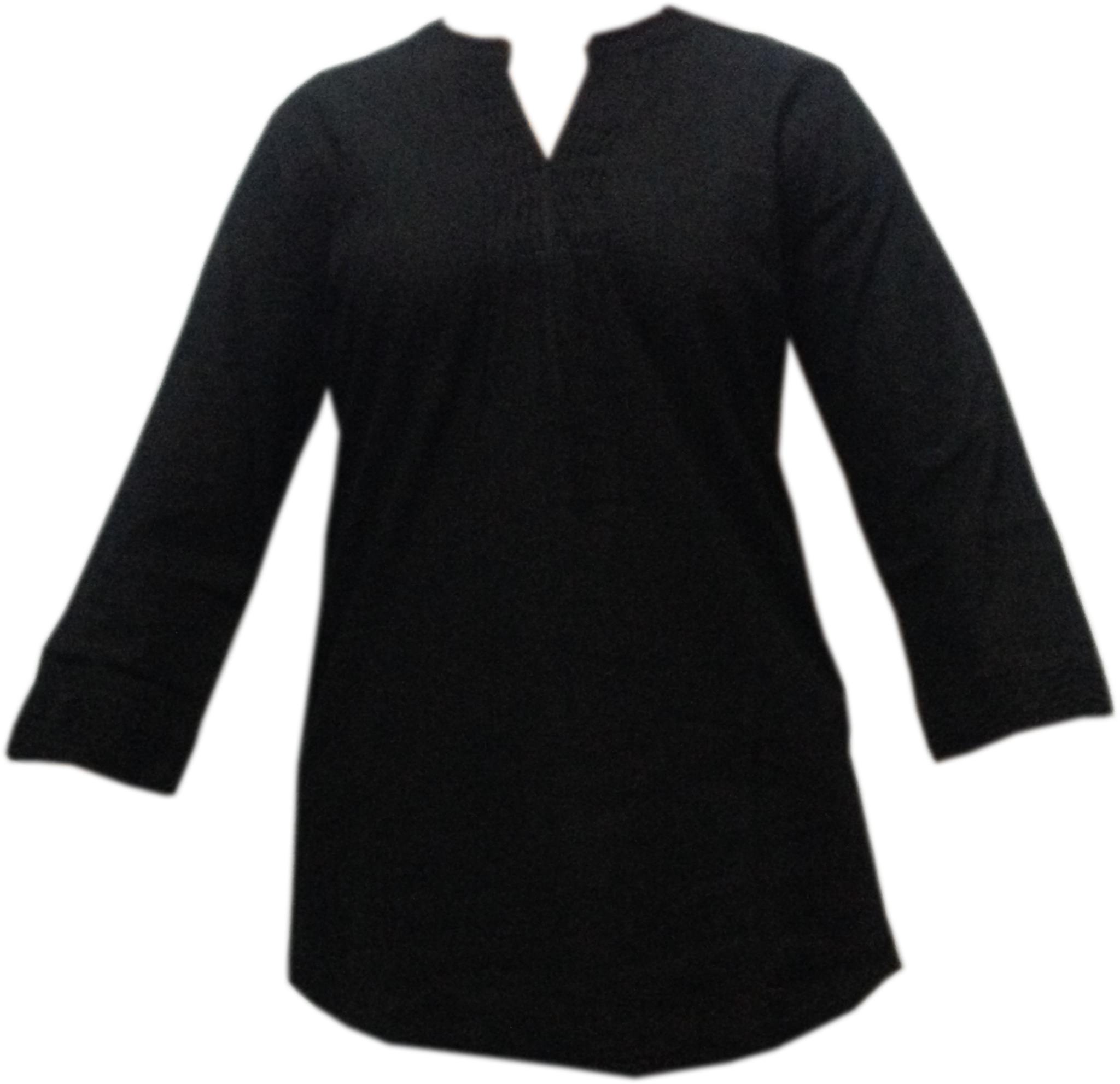 LADIES PINTUCK/LINEN PANEL DETAIL LONG SLEEVE TUNIC TOPS