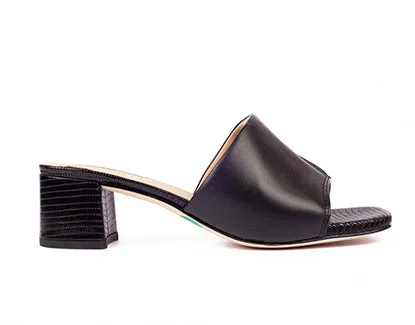 Leather Heeled Mules, Black