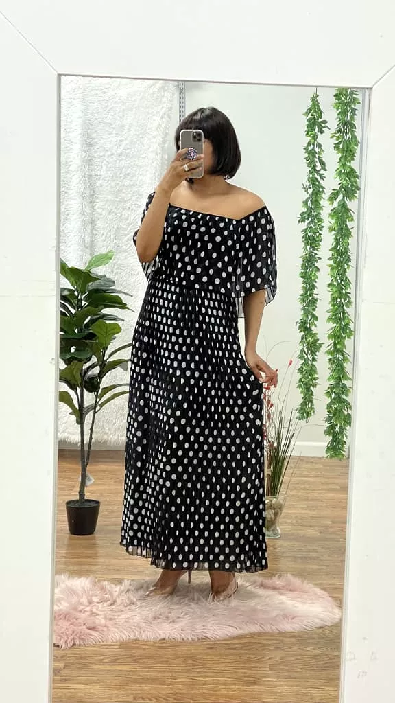 Maxie pleated off shoulder maxi dress