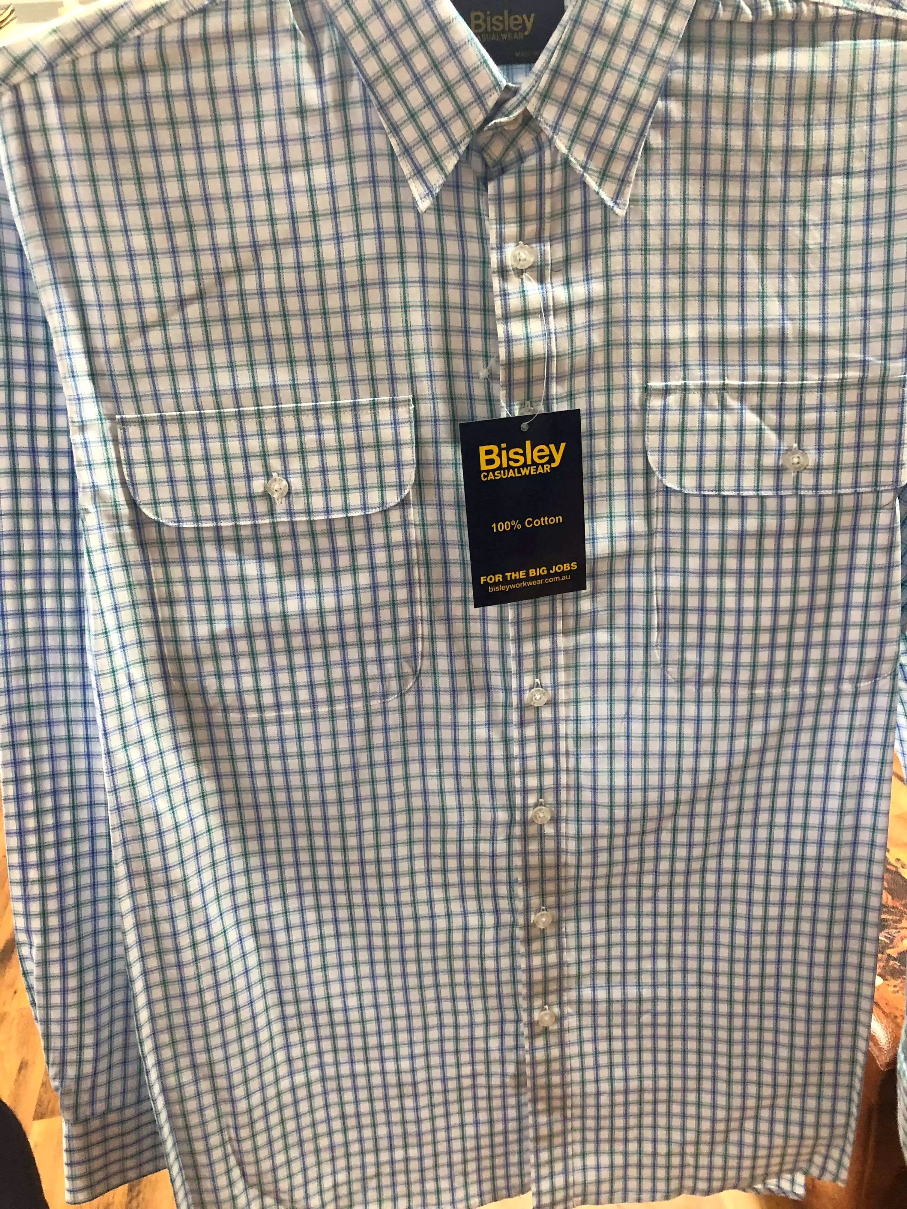 Men's Bisley L/S Twill Check Blue Shirt