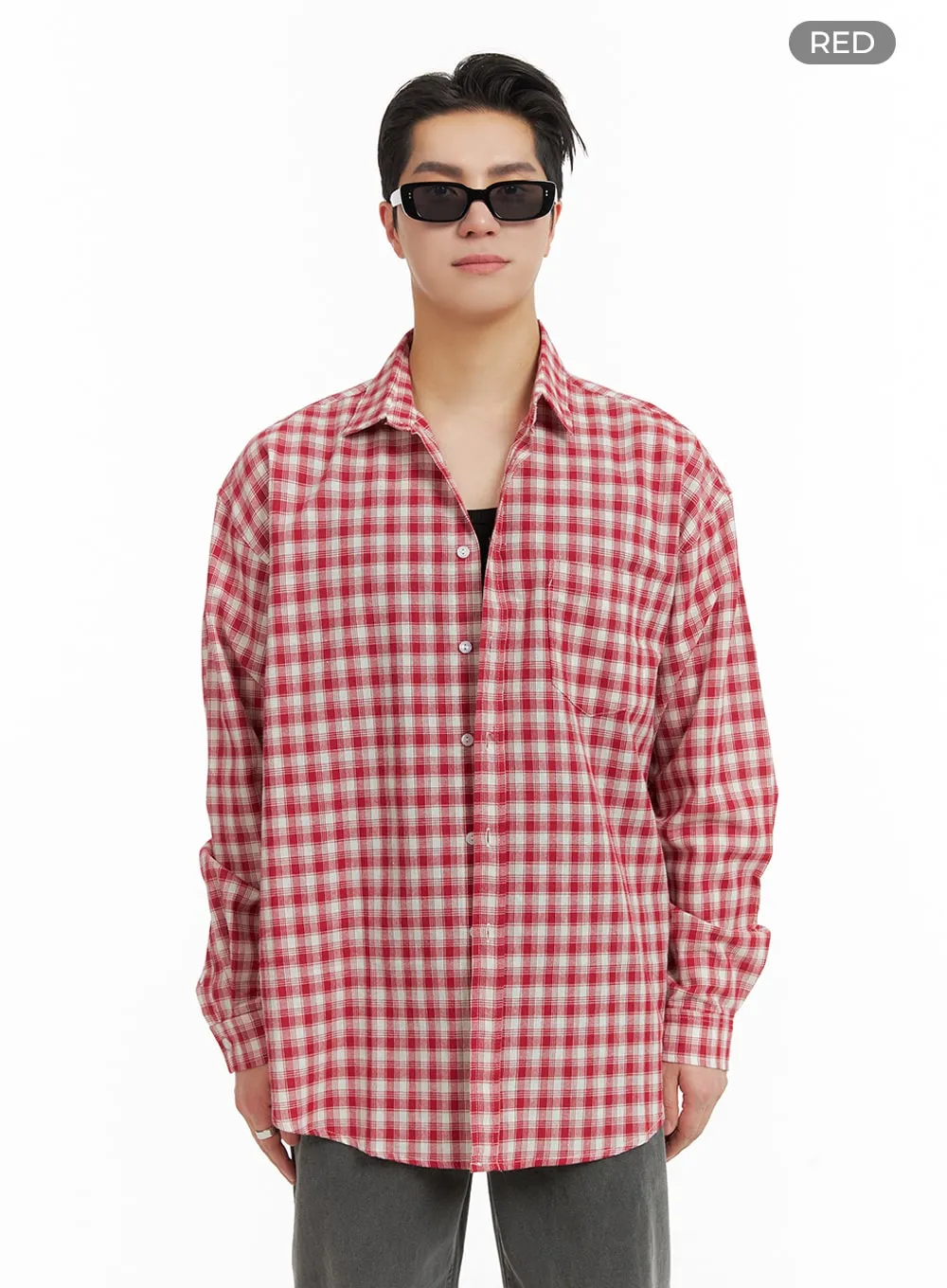 Men's Solid Plaid Shirt IA401