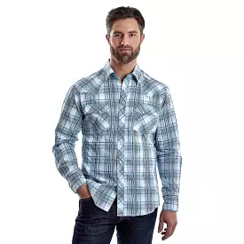 Men's Wrangler Blue & White Plaid Long Sleeve Shirt