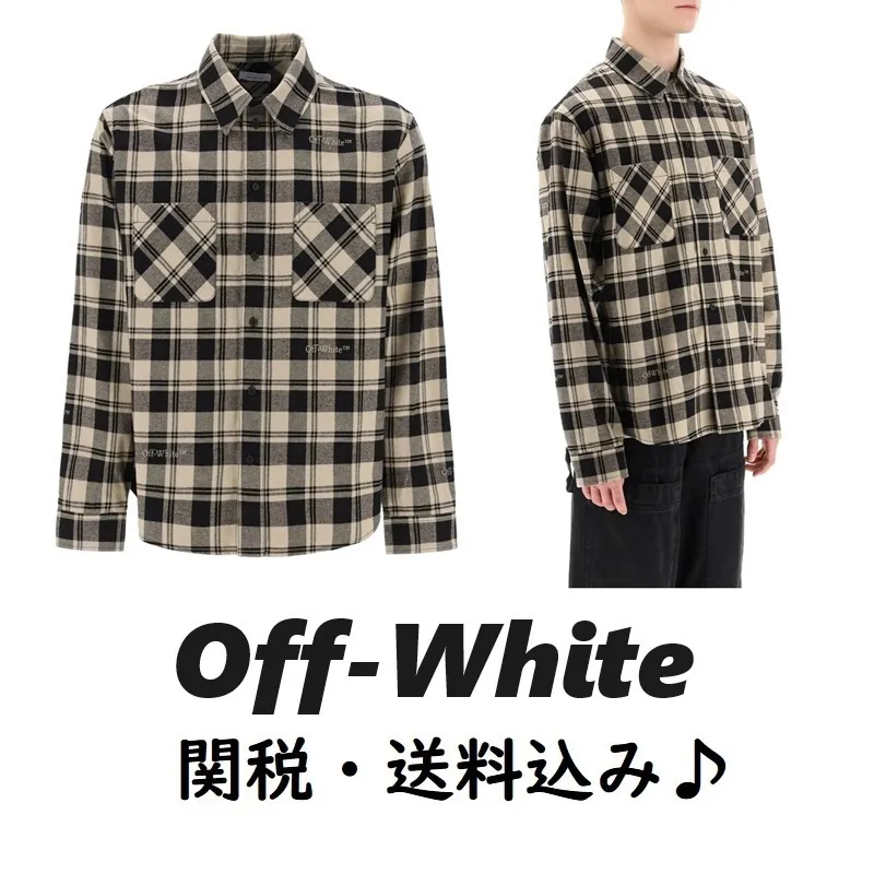 Off-White  |Other Plaid Patterns Street Style Long Sleeves Cotton Shirts