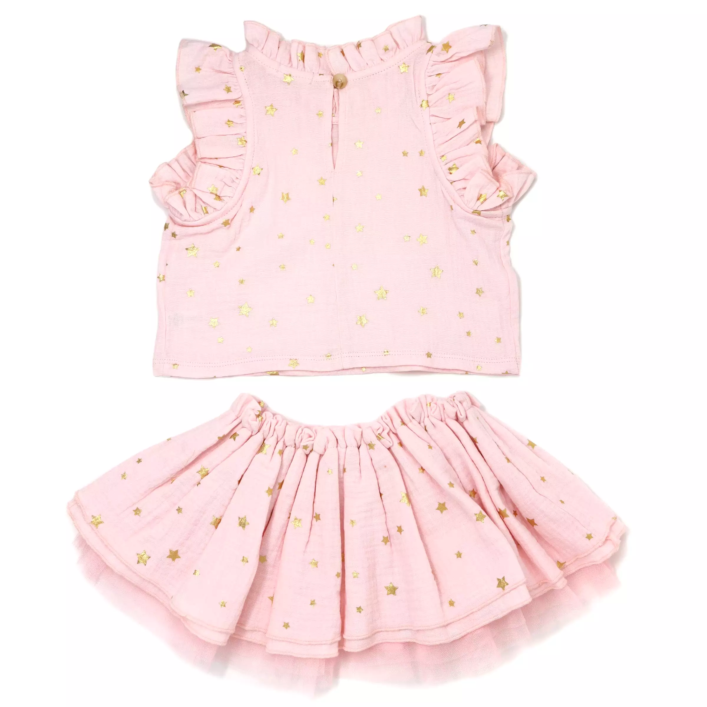 oh baby! Gauze Lola Top Tutu Skirt Set - Mini Gold Stars - Pale Pink