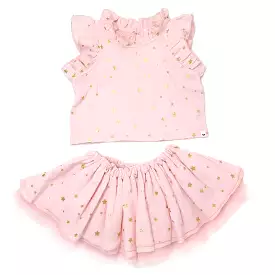 oh baby! Gauze Lola Top Tutu Skirt Set - Mini Gold Stars - Pale Pink