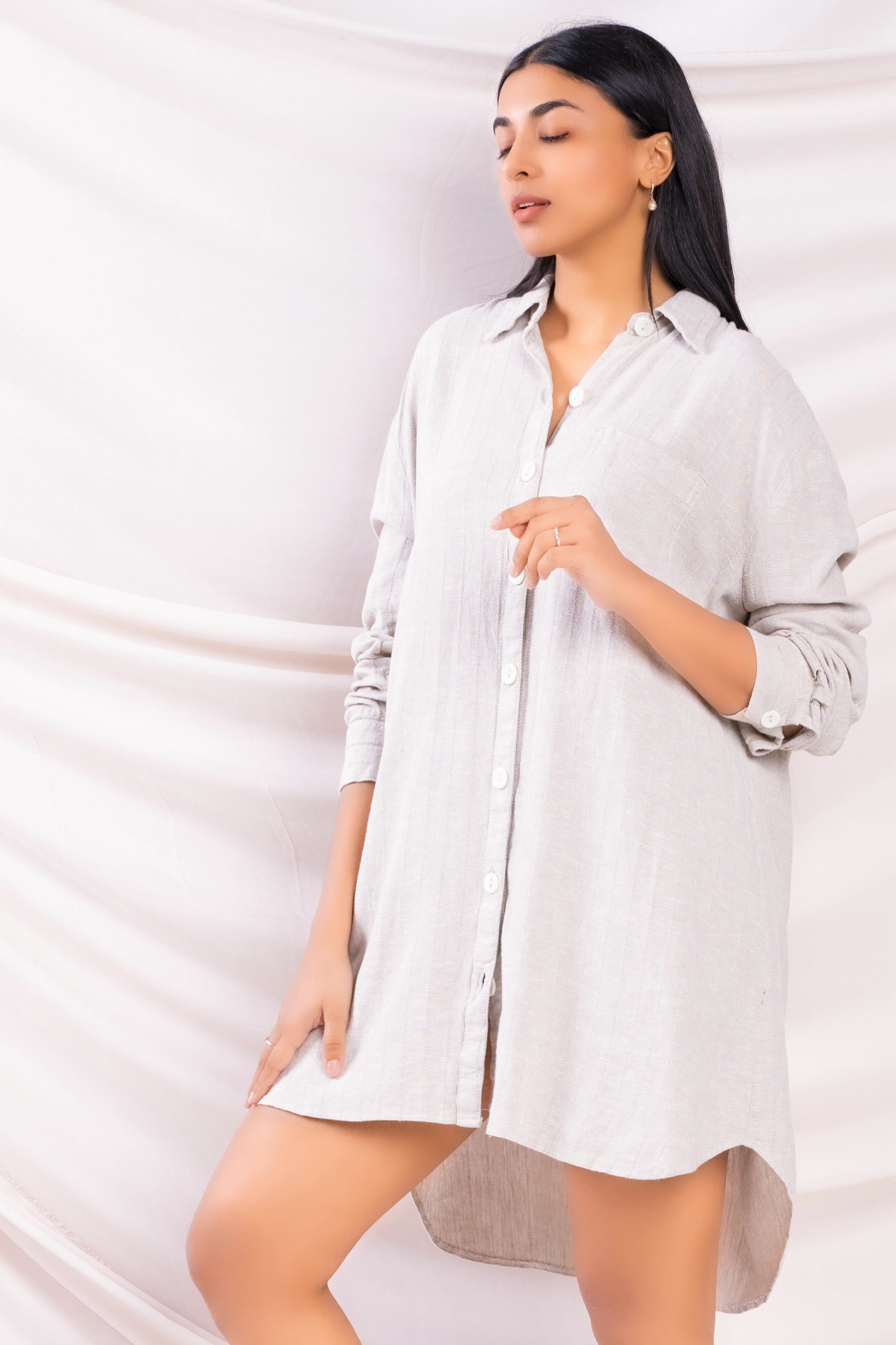 Oversized High Low Linen Dress