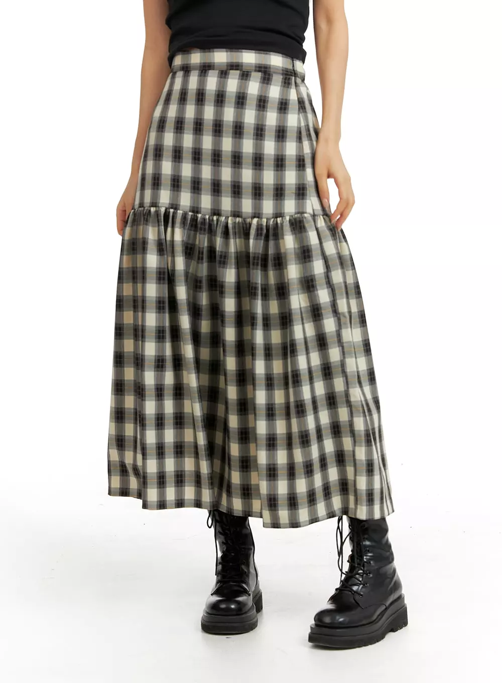 Plaid Flare Maxi Skirt IM404