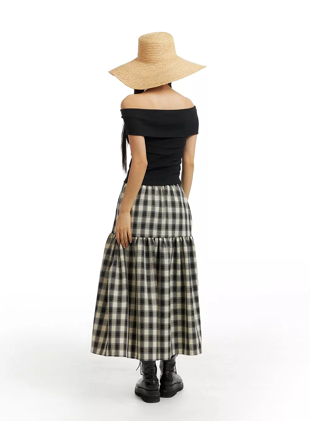 Plaid Flare Maxi Skirt IM404