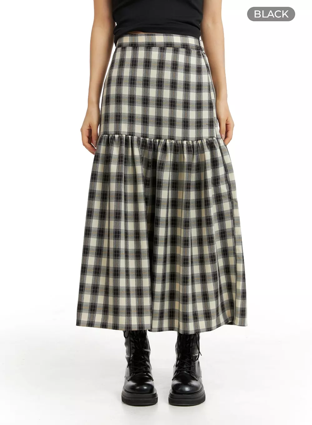 Plaid Flare Maxi Skirt IM404