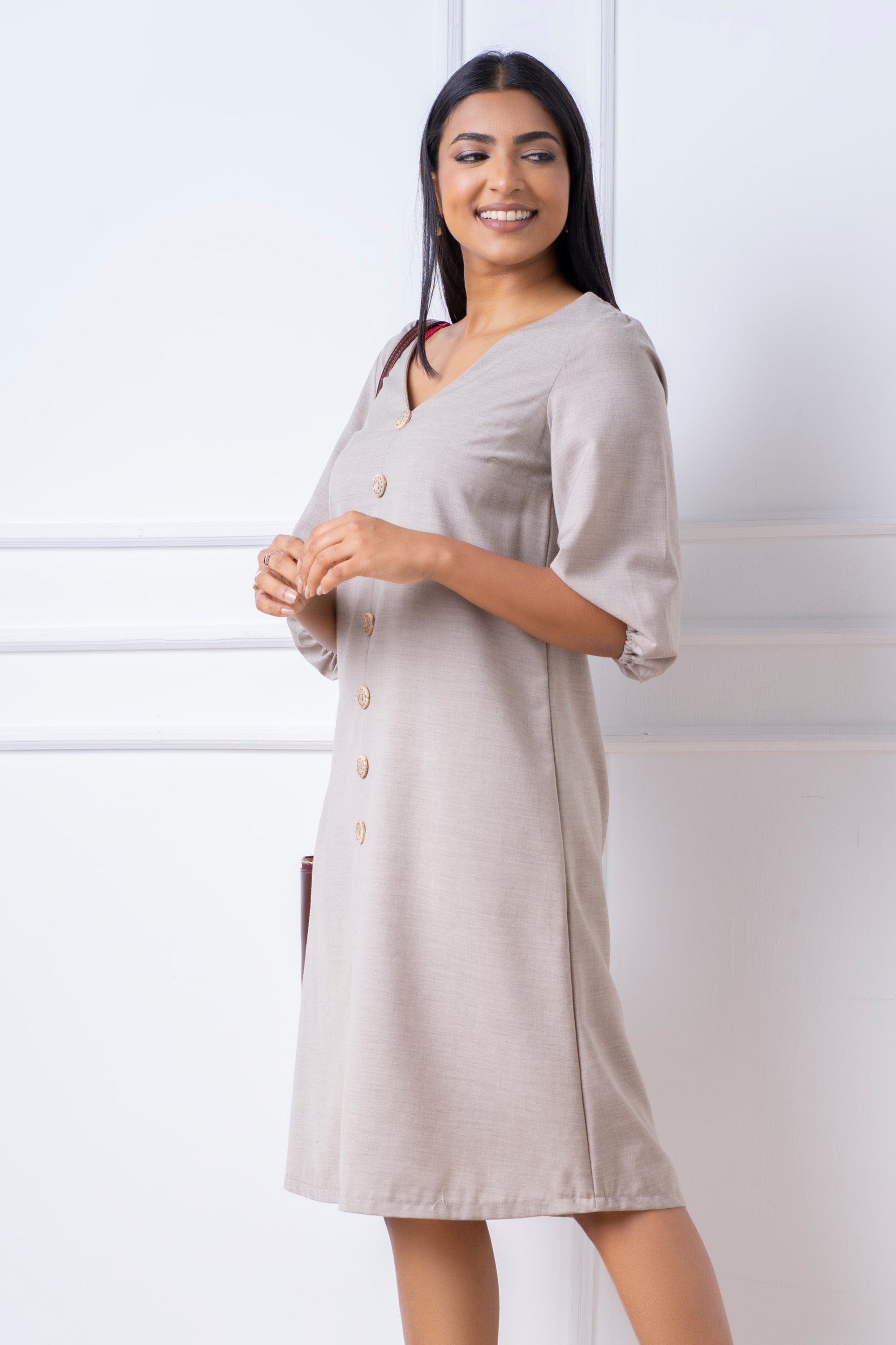 Puff Sleeve Linen Dress - Relaxed Fit