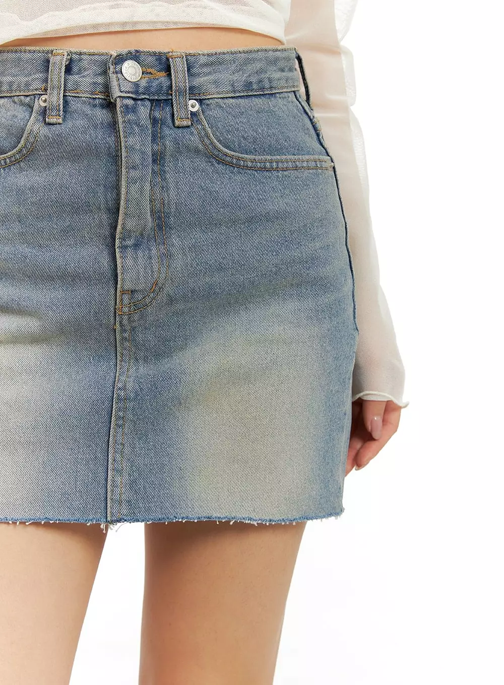 Ripped Hem Denim Mini Skirt CM421