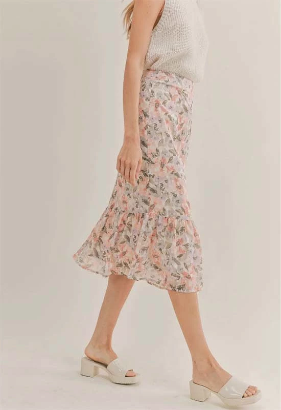 Sadie & Sage - Dune Flowers Midi Skirt Ivory Apricot