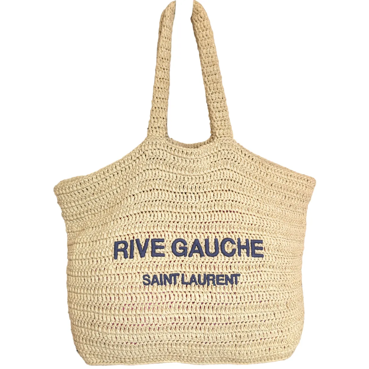 Saint Laurent Rive Gauche Logo Embroidered Raffia Woven Tote