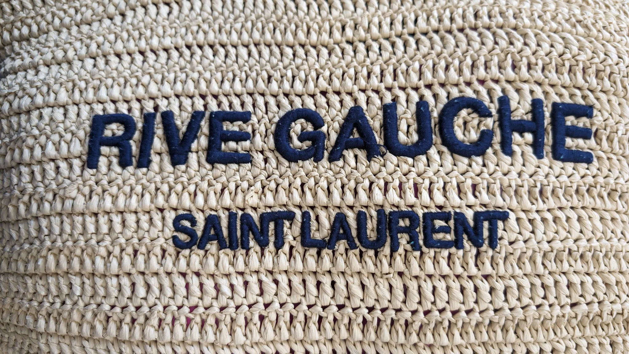 Saint Laurent Rive Gauche Logo Embroidered Raffia Woven Tote