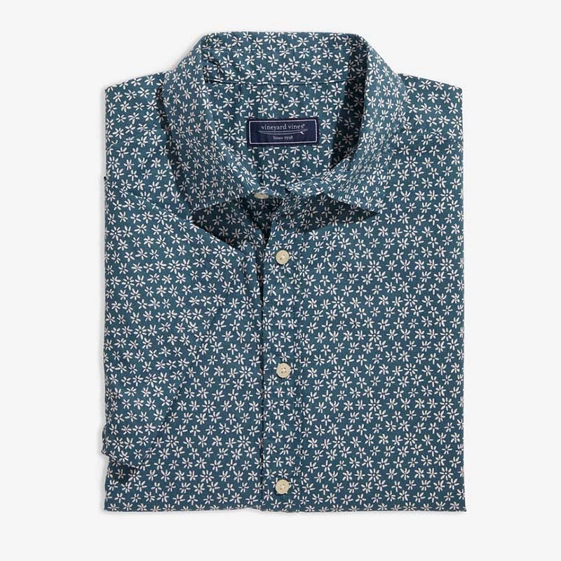 Short Sleeve Floral Micro Button Down Shirt