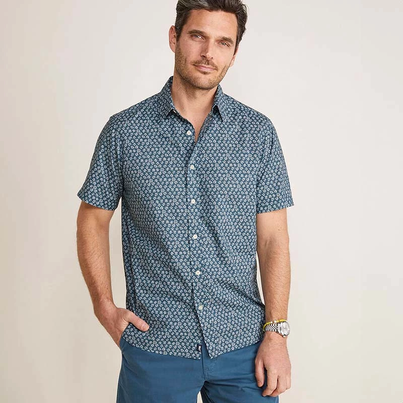 Short Sleeve Floral Micro Button Down Shirt