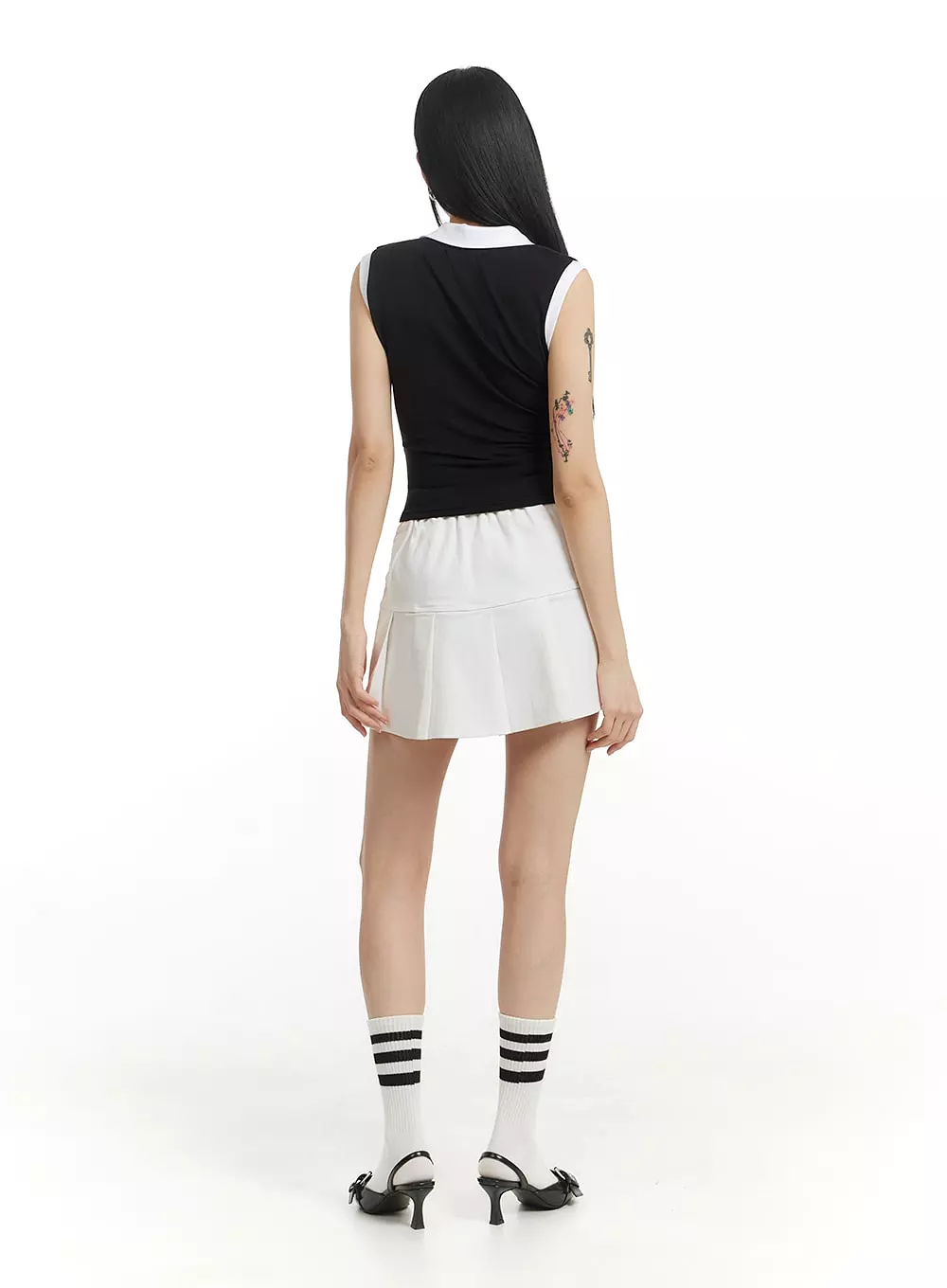 Solid Cotton Pleated Mini Skirt IM406