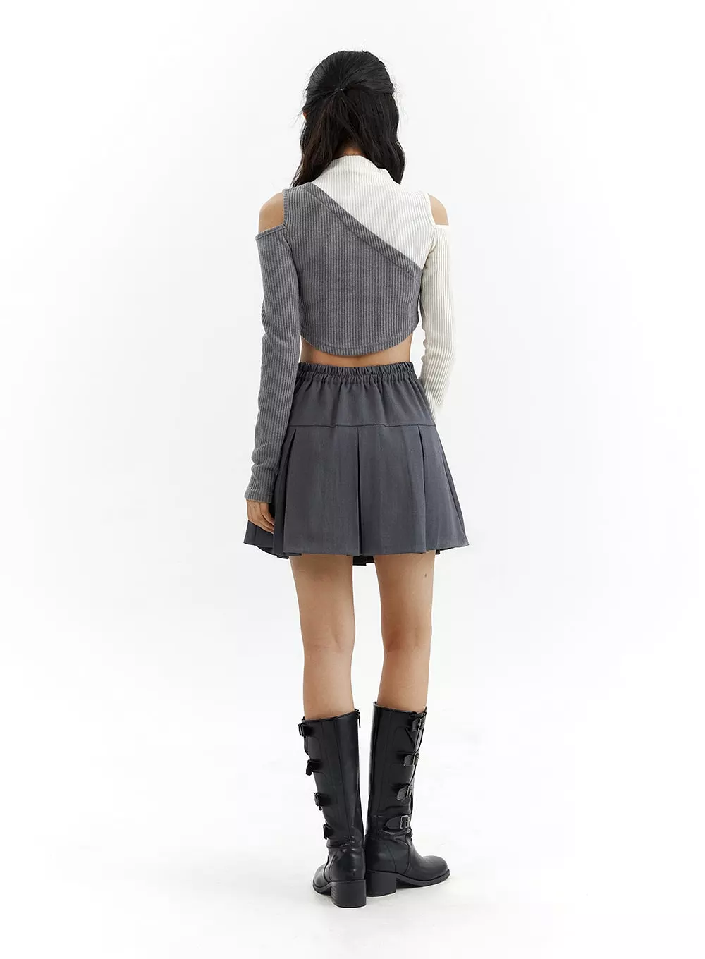 Solid Pleated Mini Skirt CJ425