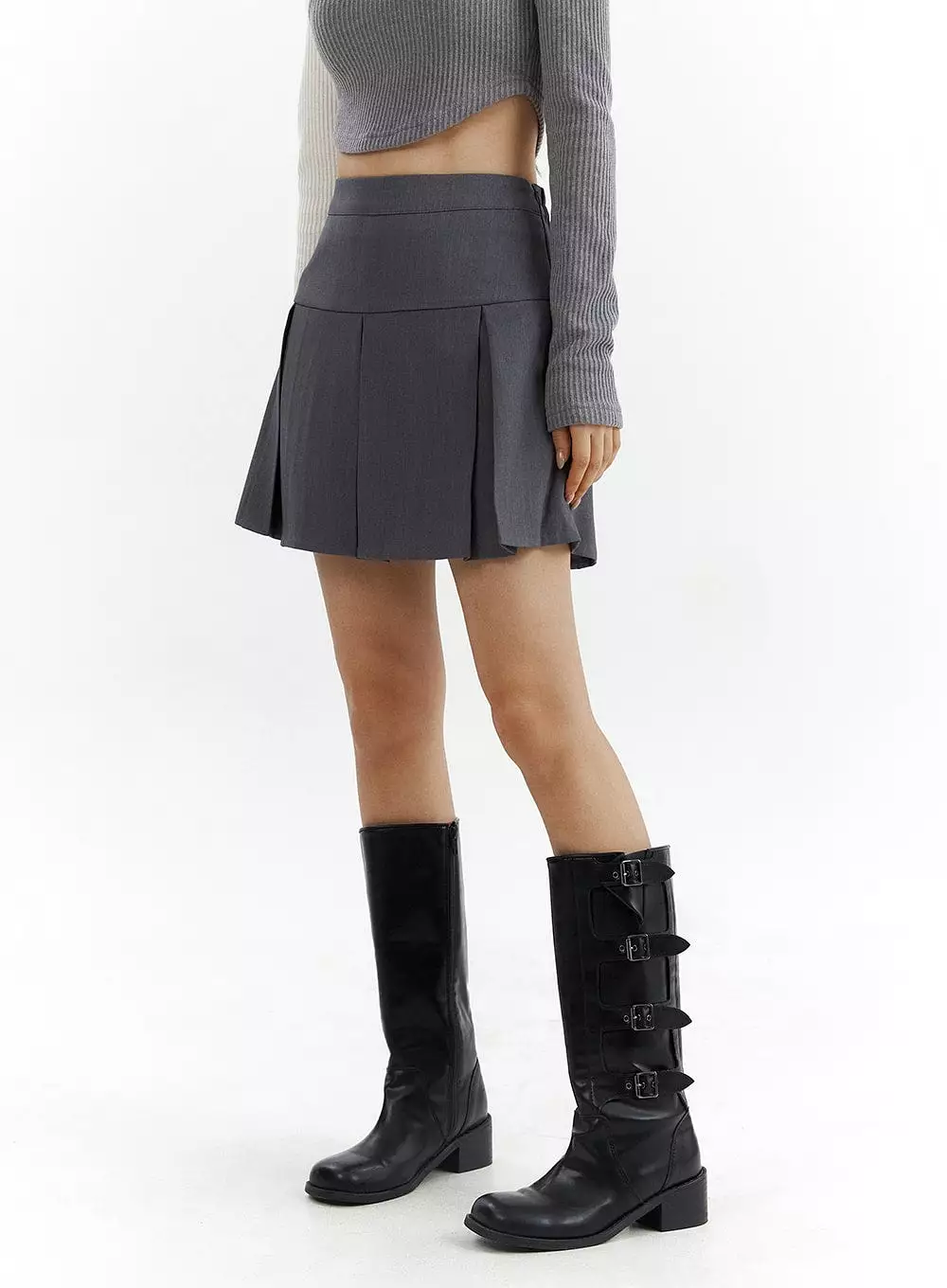 Solid Pleated Mini Skirt CJ425