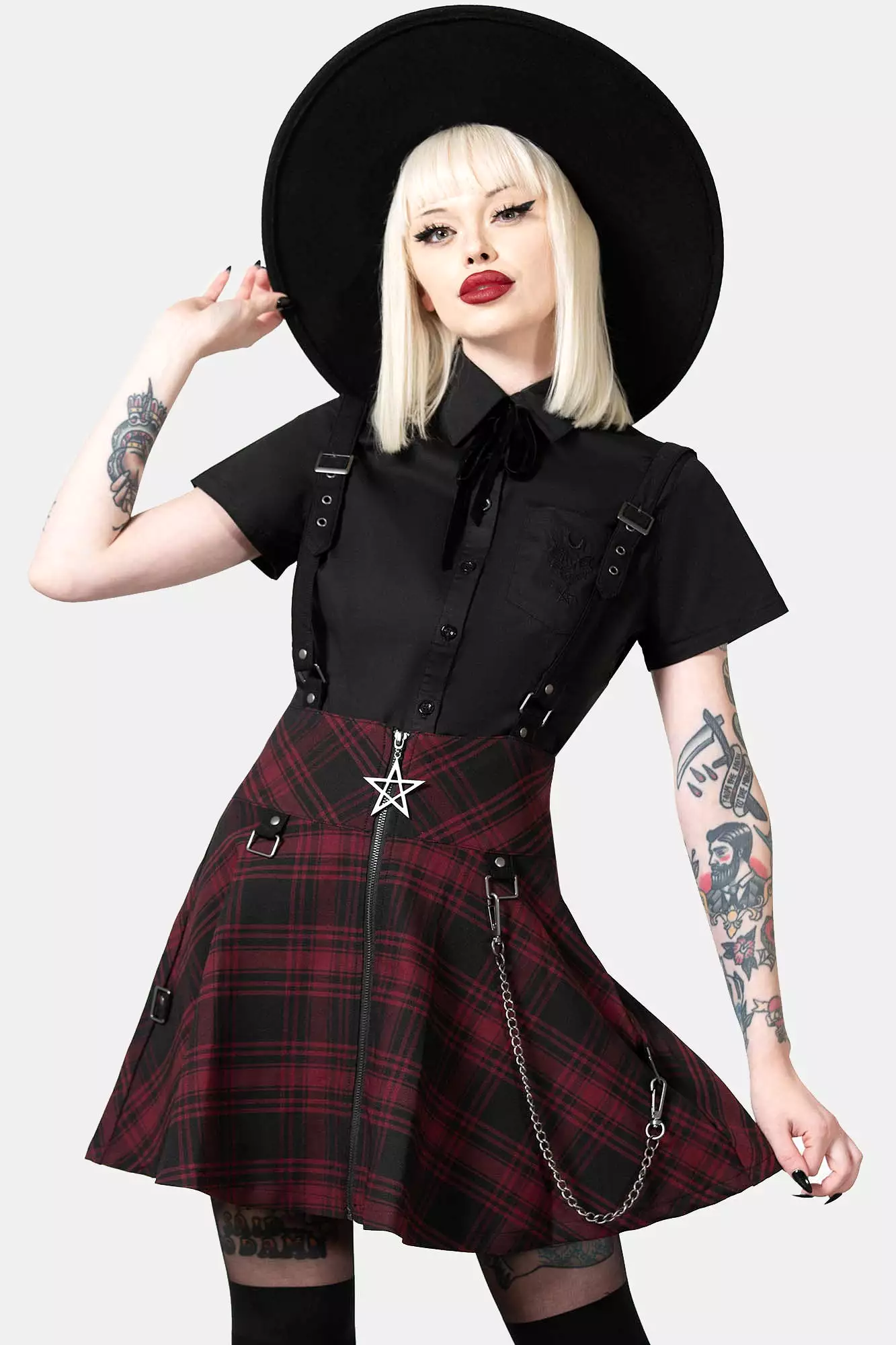 Study Hell Suspender Skirt [CRIMSON]