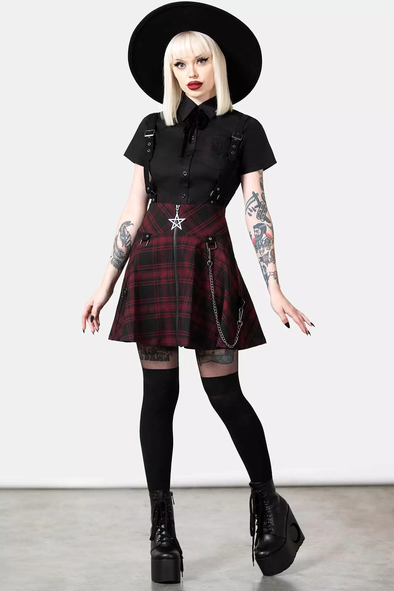 Study Hell Suspender Skirt [CRIMSON]