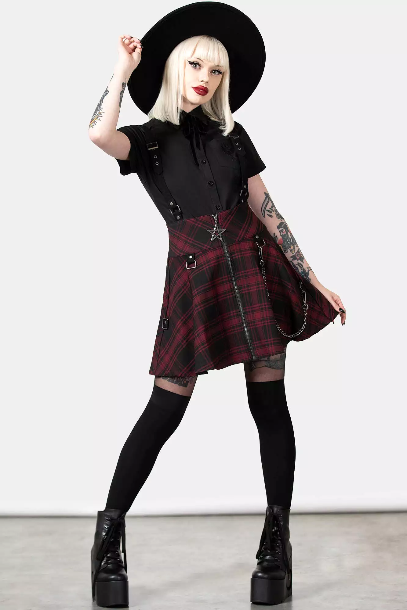 Study Hell Suspender Skirt [CRIMSON]