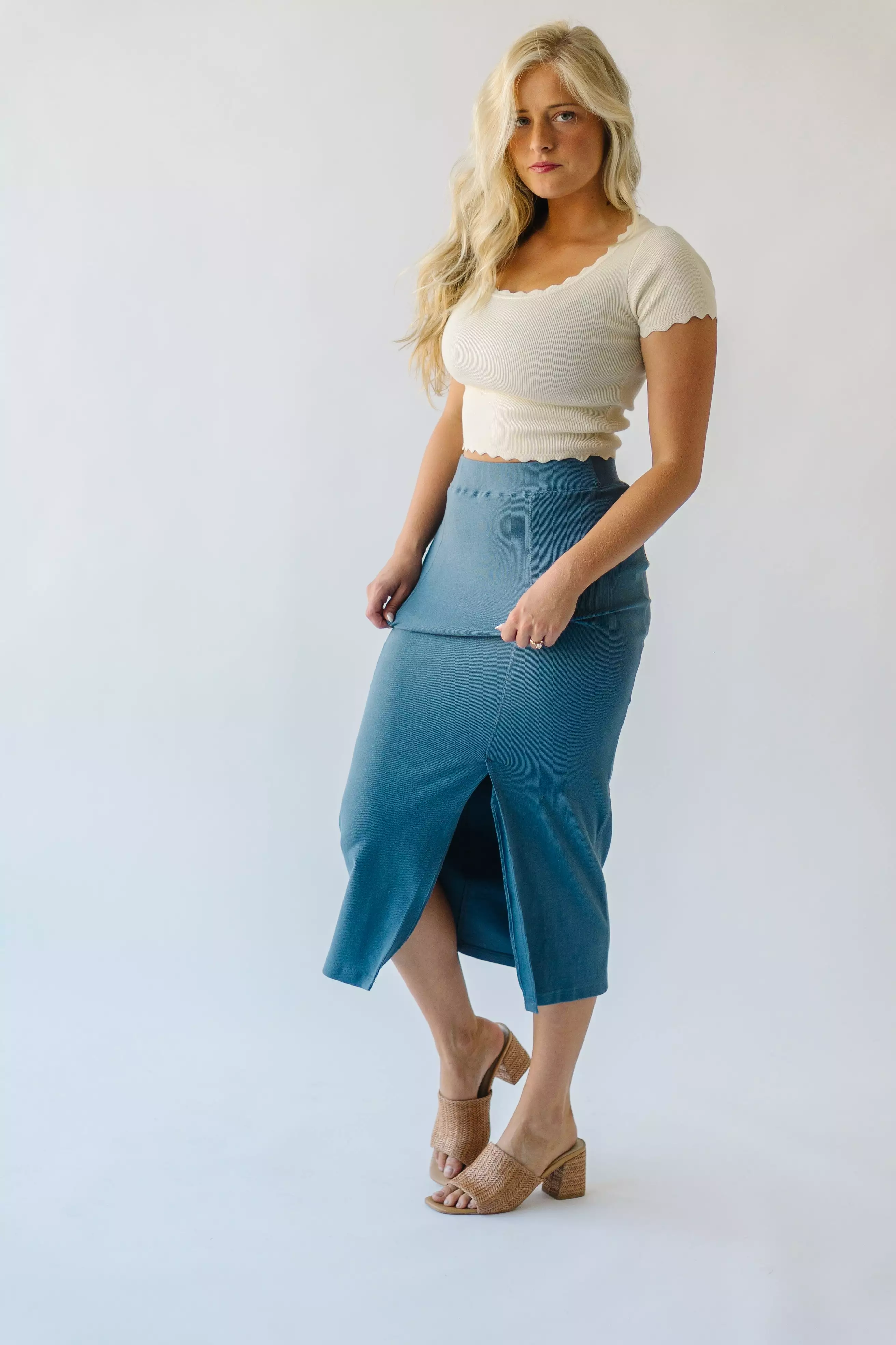 The Alpharetta Knit Skirt in Dusty Blue