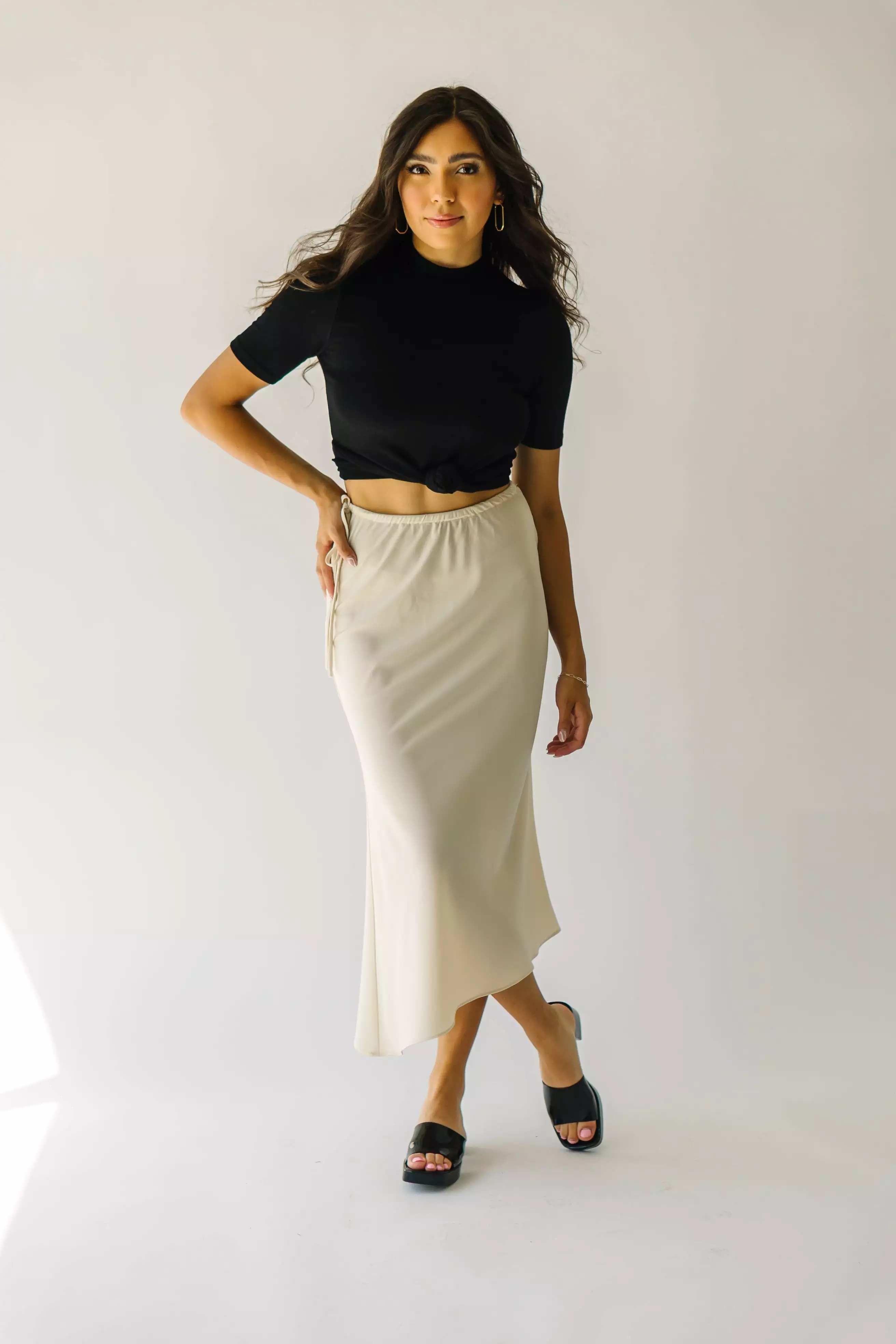 The Amica Tie Detail Midi Skirt in Cream