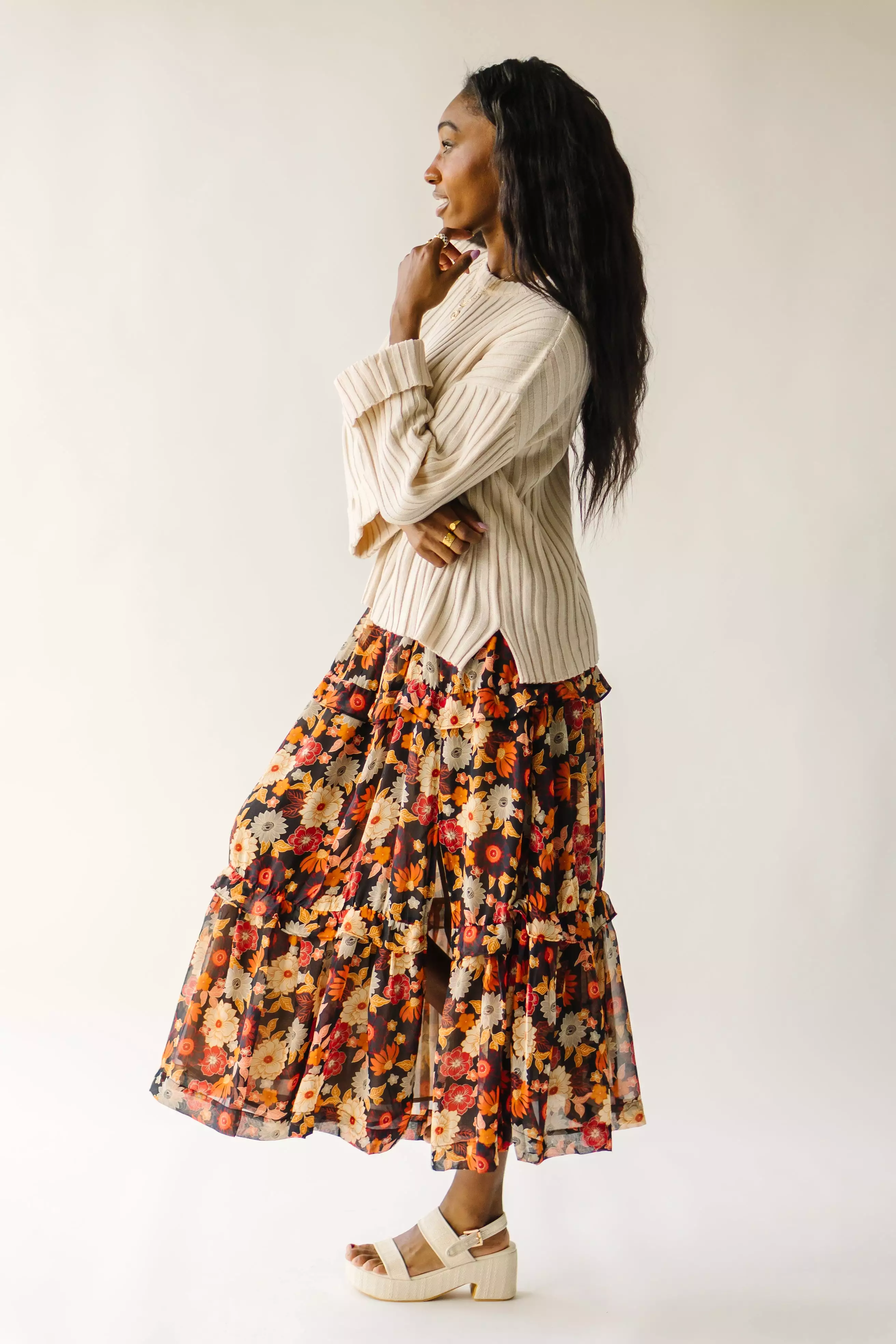 The Bayless Tiered Maxi Skirt in Midnight Bloom