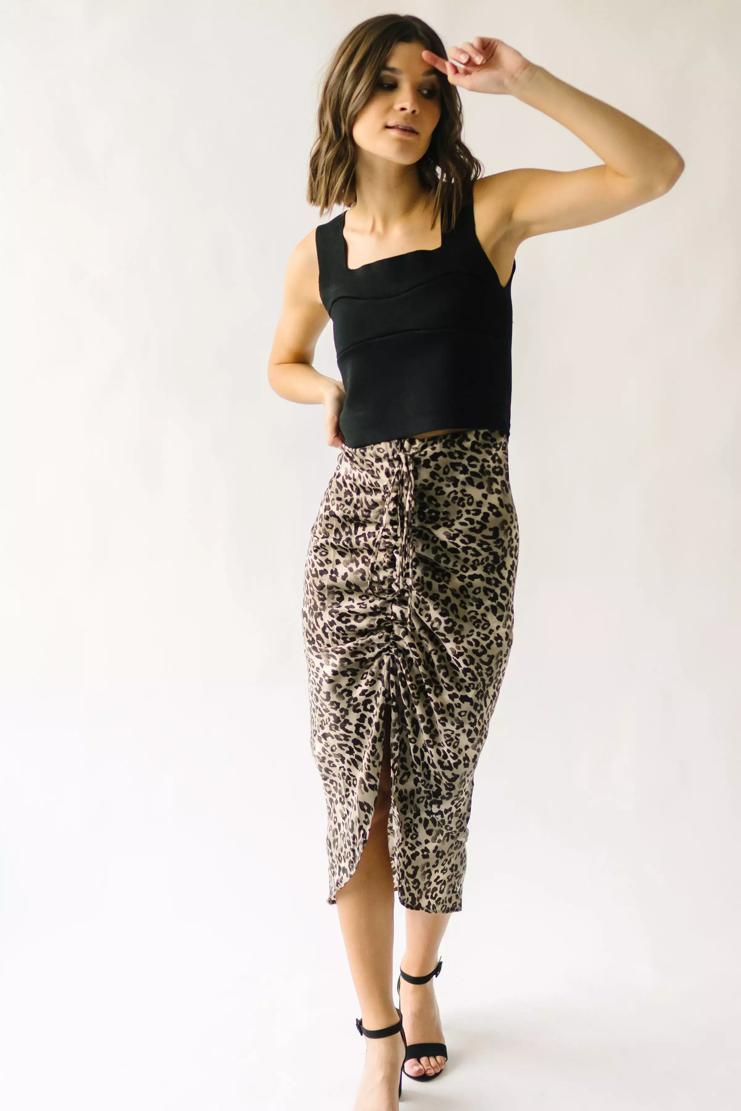 The Camden Ruched Skirt in Leopard