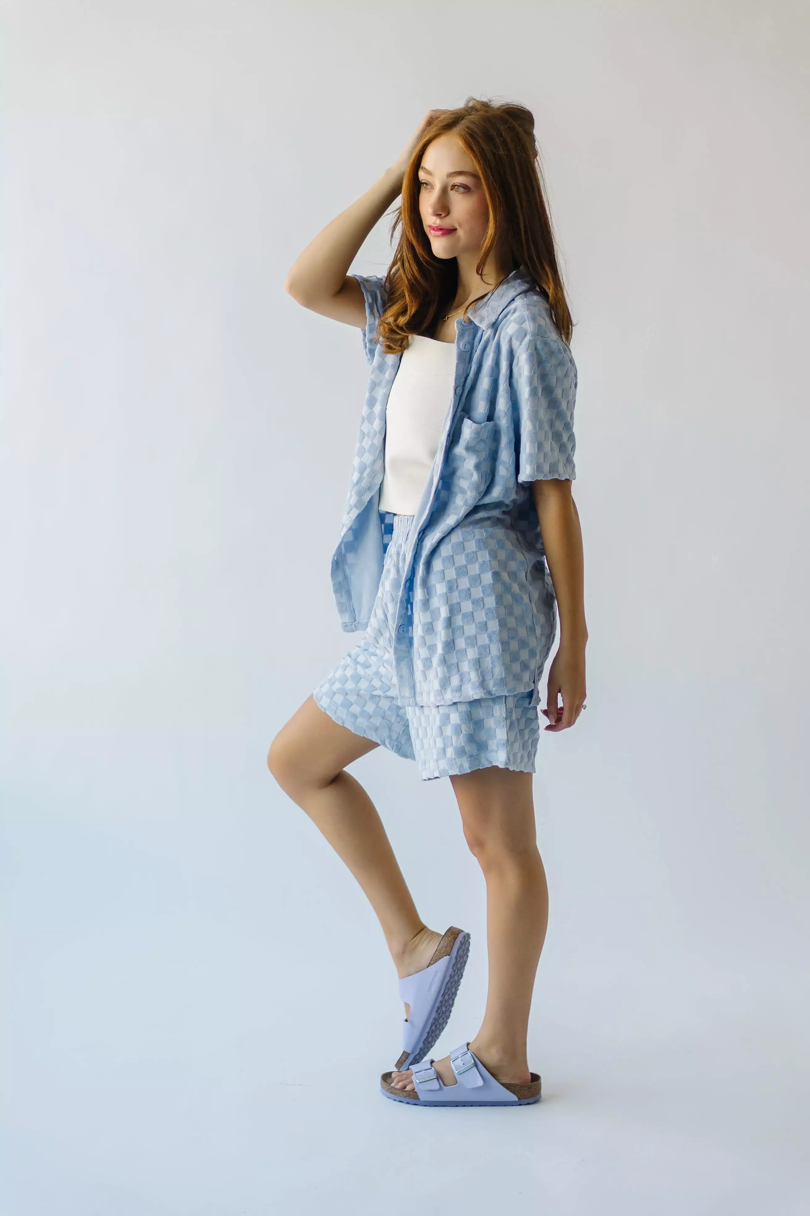 The Chipley Textured Knit Shorts in Blue Check