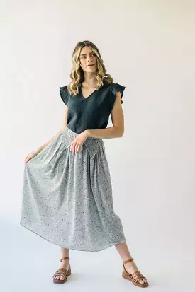 The Claudette Smocked Detail Midi Skirt in Sage