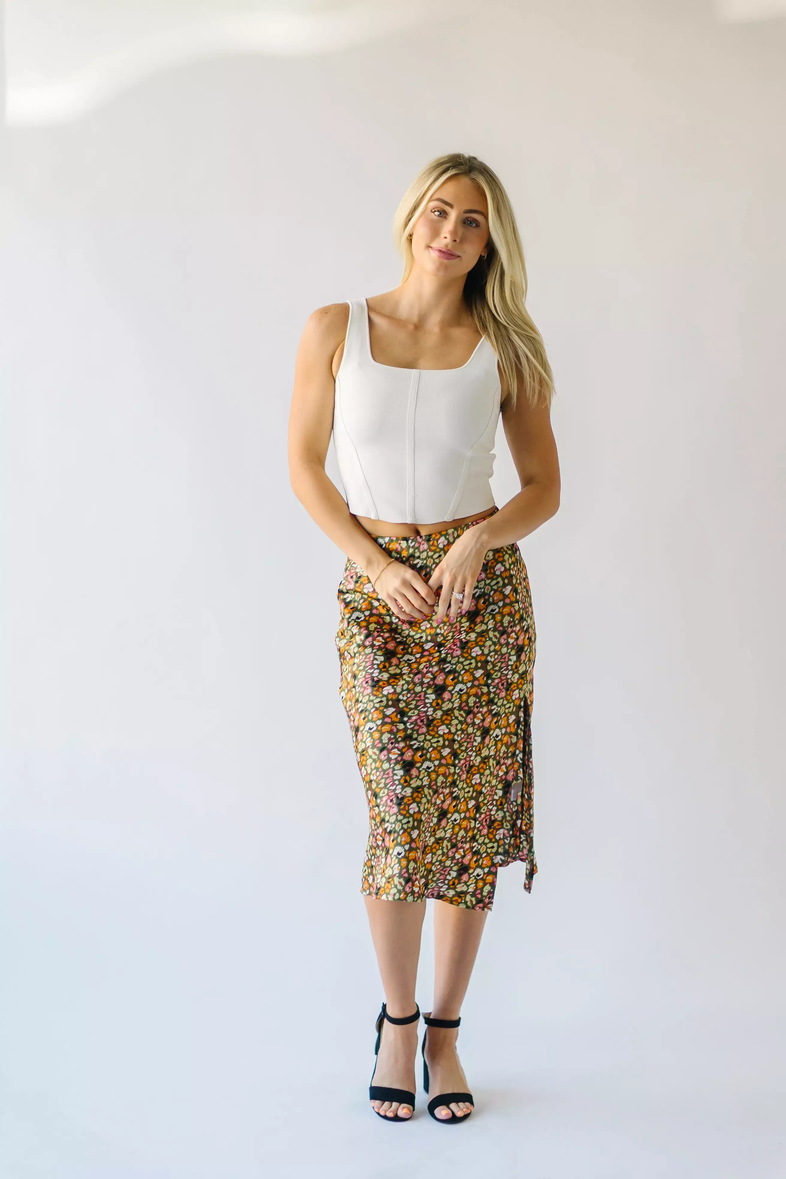 The Durand Satin Skirt in Olive